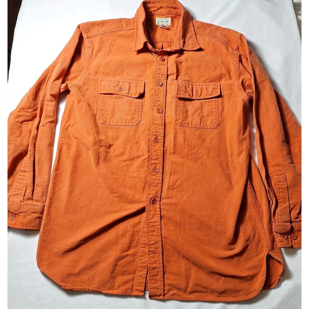 LL Bean Chamois Cloth Shirt Mens Large Regular Burnt Orange Flap Pockets Cotton